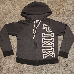 Gray and Black Hoodie with Pink Logo